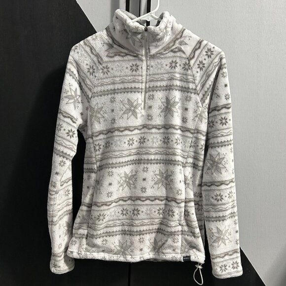 Eddie Bauer White/Gray Snowflake Fleece 1/4 Zip Pullover Women's Size M - Picture 1 of 10